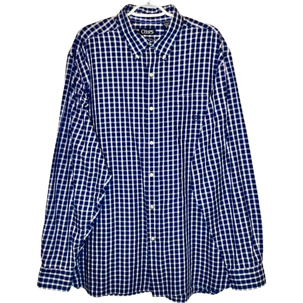 Chaps by Ralph Lauren Easy Care Twill Plaid Shirt in Blue/White Men’s 2XLT - Picture 2 of 9
